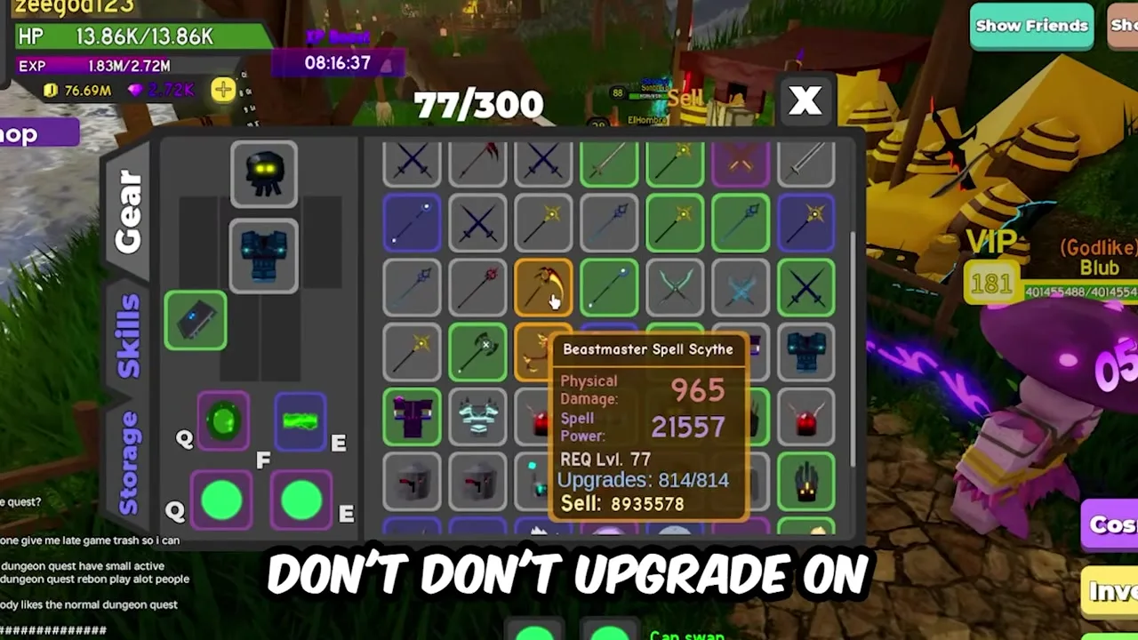 Dungeon Quest Reborn path-matched upgrade with Mage helmet example