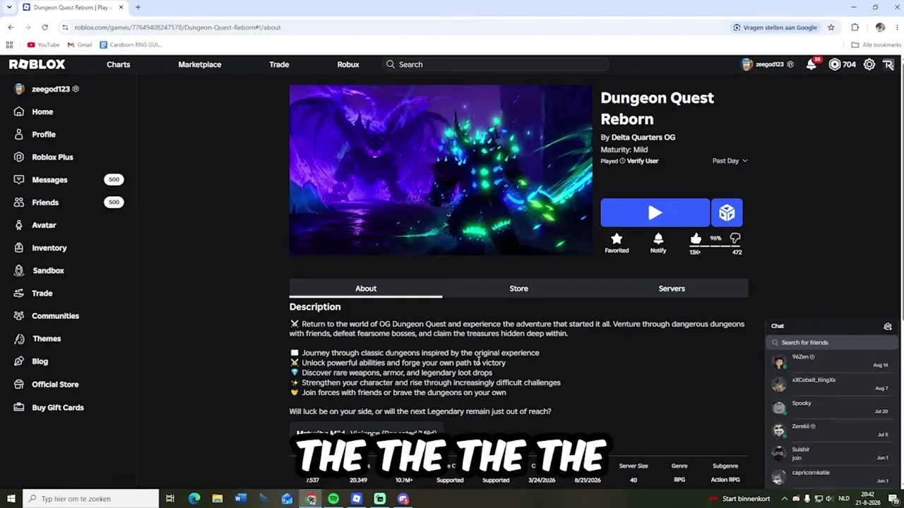 Dungeon Quest Reborn cosmetics-are-not-power warning beat