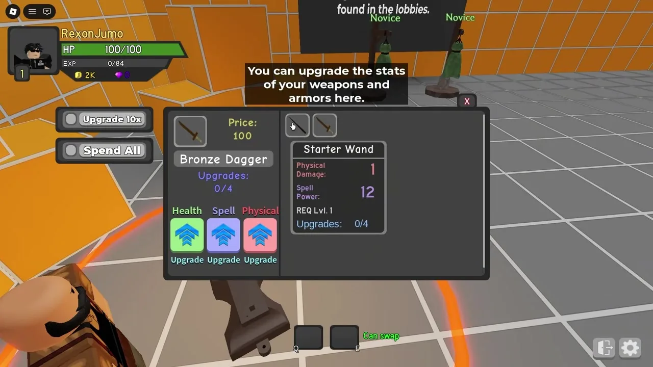 Dungeon Quest Reborn Blacksmith / weapon upgrade panel still